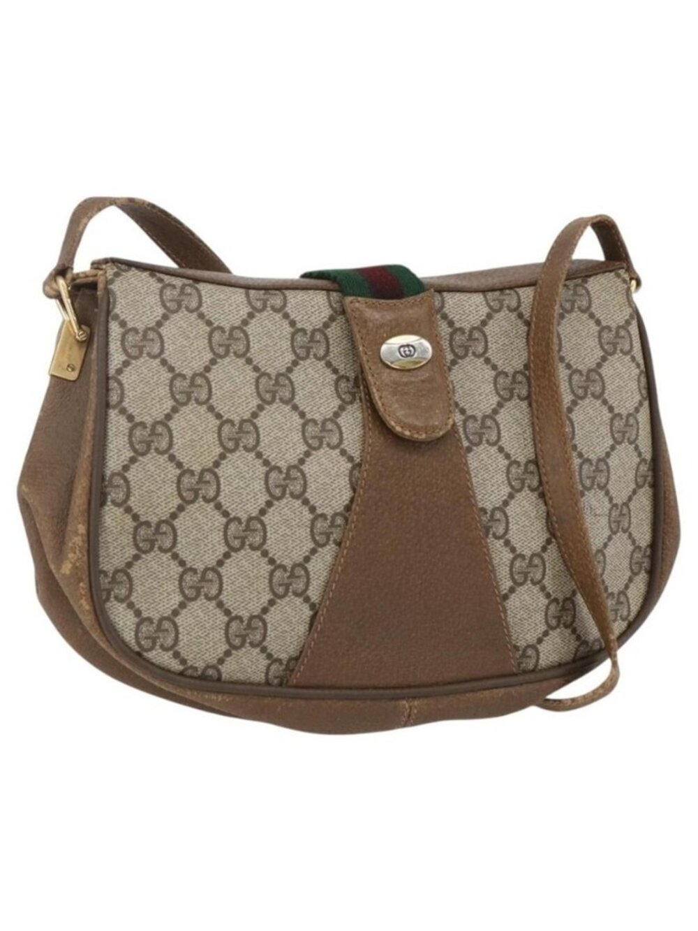 Authentic GUCCI GG Supreme Web Sherry Line Bag PVC Beige Gold 116 02 024